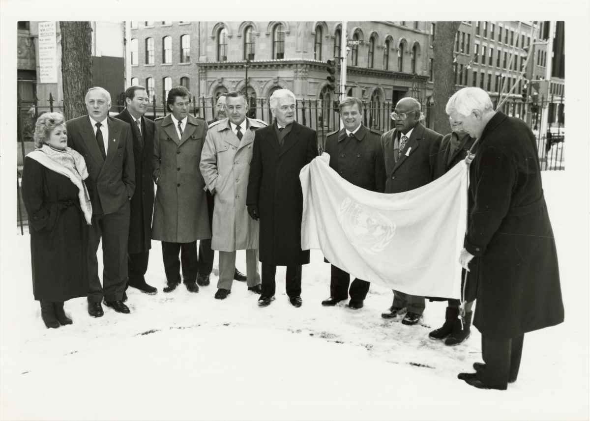 1967 Nova Scotia Human Commission standing in front of Nova Scotia Province House