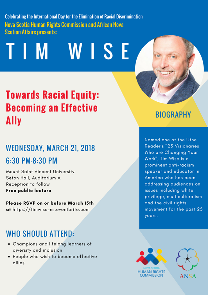 Towards Racial Equity: Becoming and Effective Ally Poster for Tim Wise Lecture