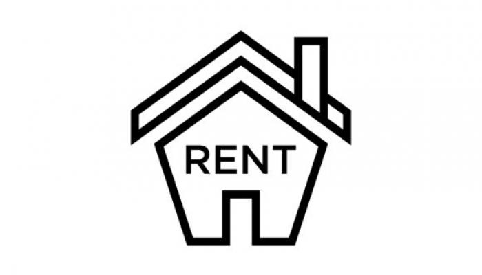 a small drawing of a house with the word "rent" inside