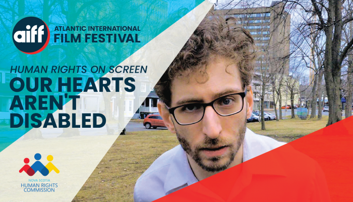 Filmmaker JOsh Dunn wears subglasses in this image promoting the screening of Our Hearts Aren't Disabled